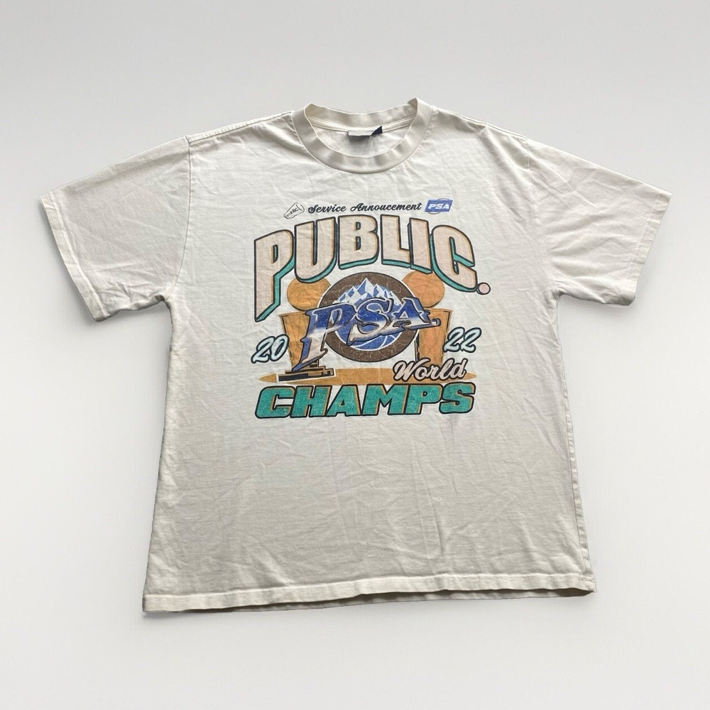 PSA. Public Service Announcement T-Shirt Graphic Print Men's XL Tee Champs Cream